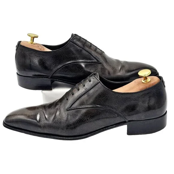 Italian Artioli Mens size 9 Smokey Brown Grey Leather Dress Shoes Luxury Oxfords - Picture 8 of 13
